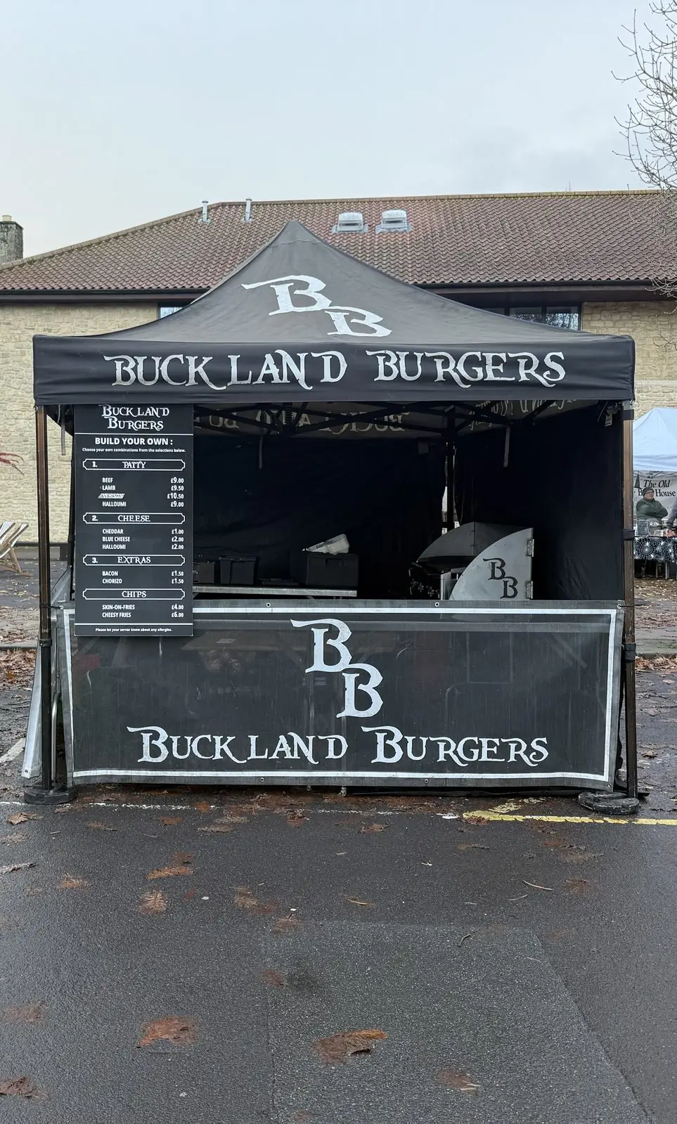 The Buckland Burgers stall set up outside a Frome venue