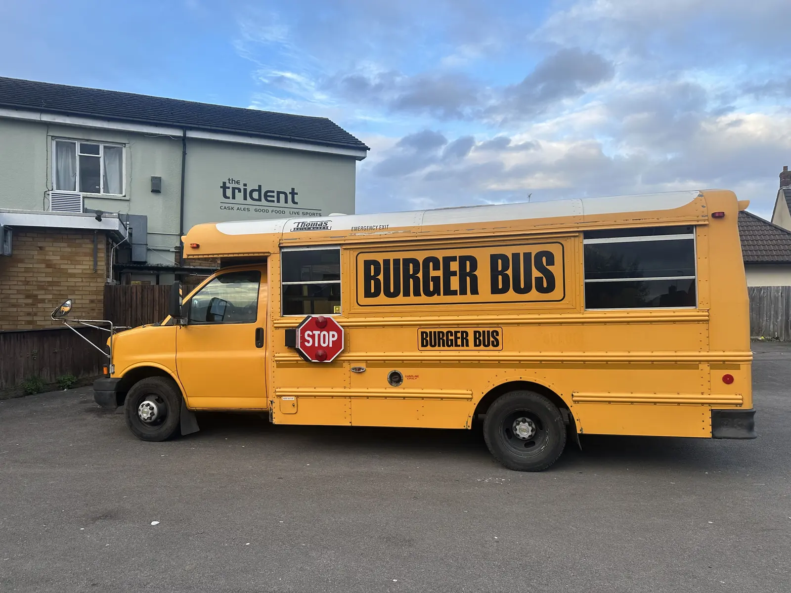 Burger Bus parked up for an event in a car park