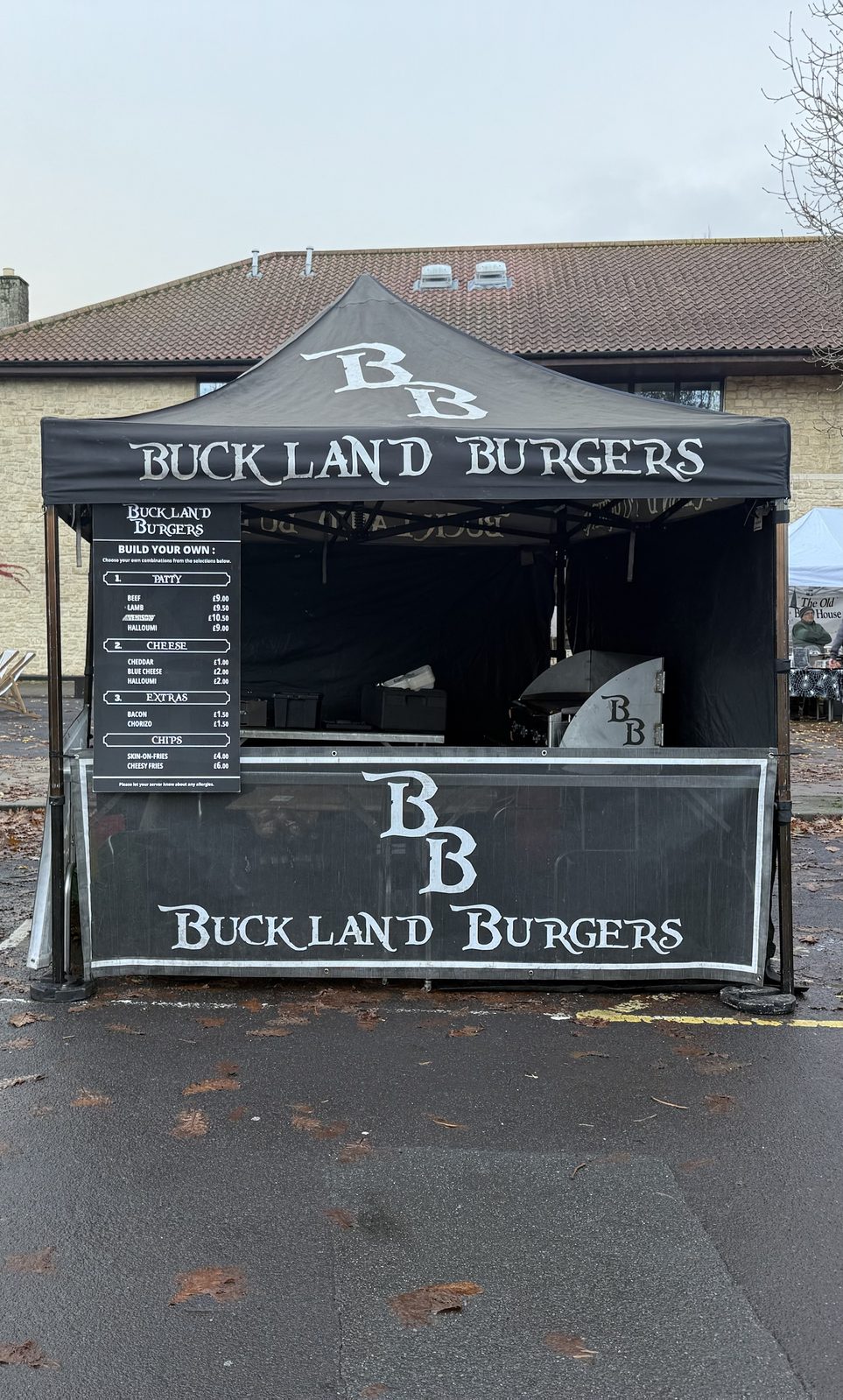 The Buckland Burgers stall set up outside a Frome venue