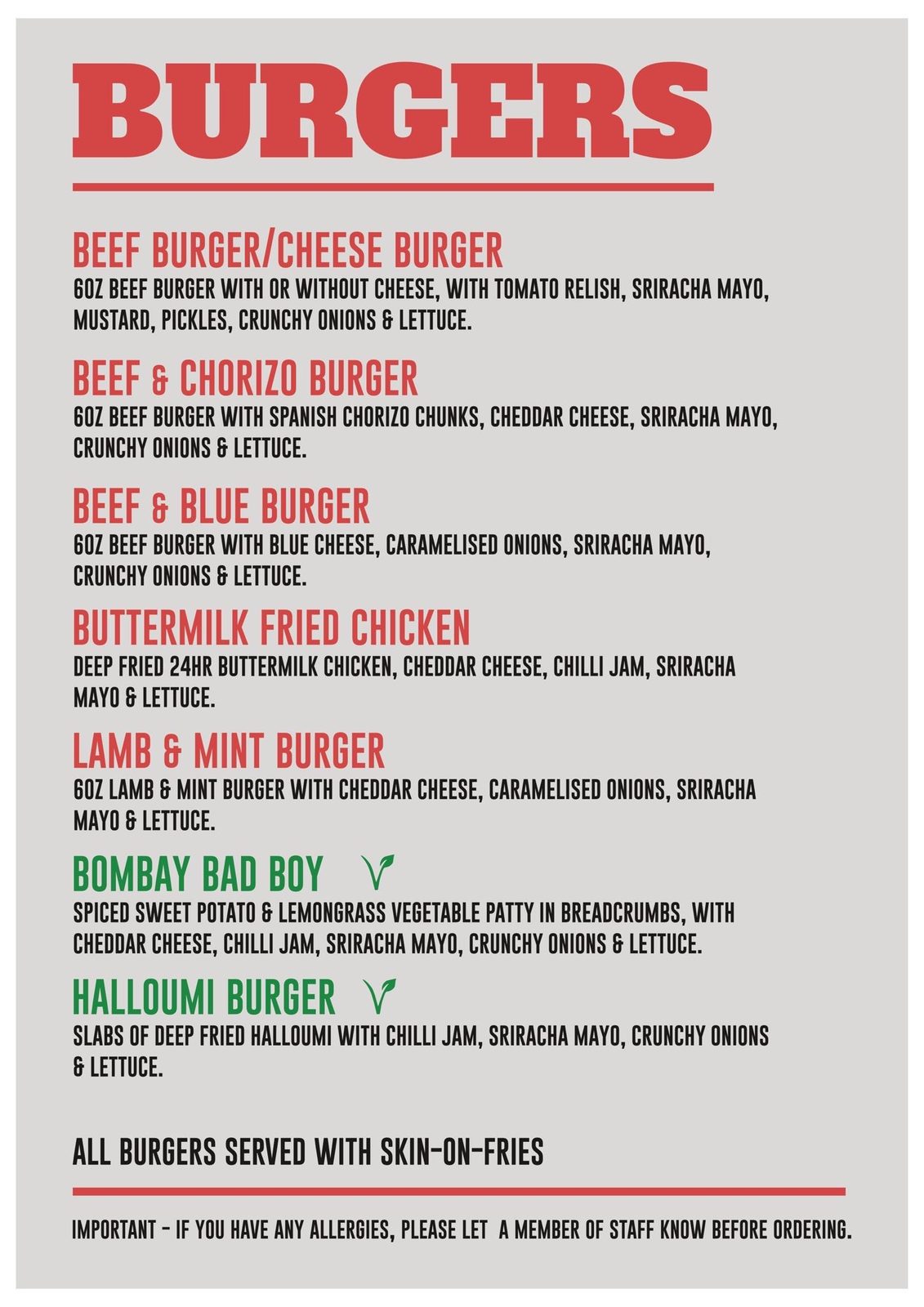 Burger Bus menu