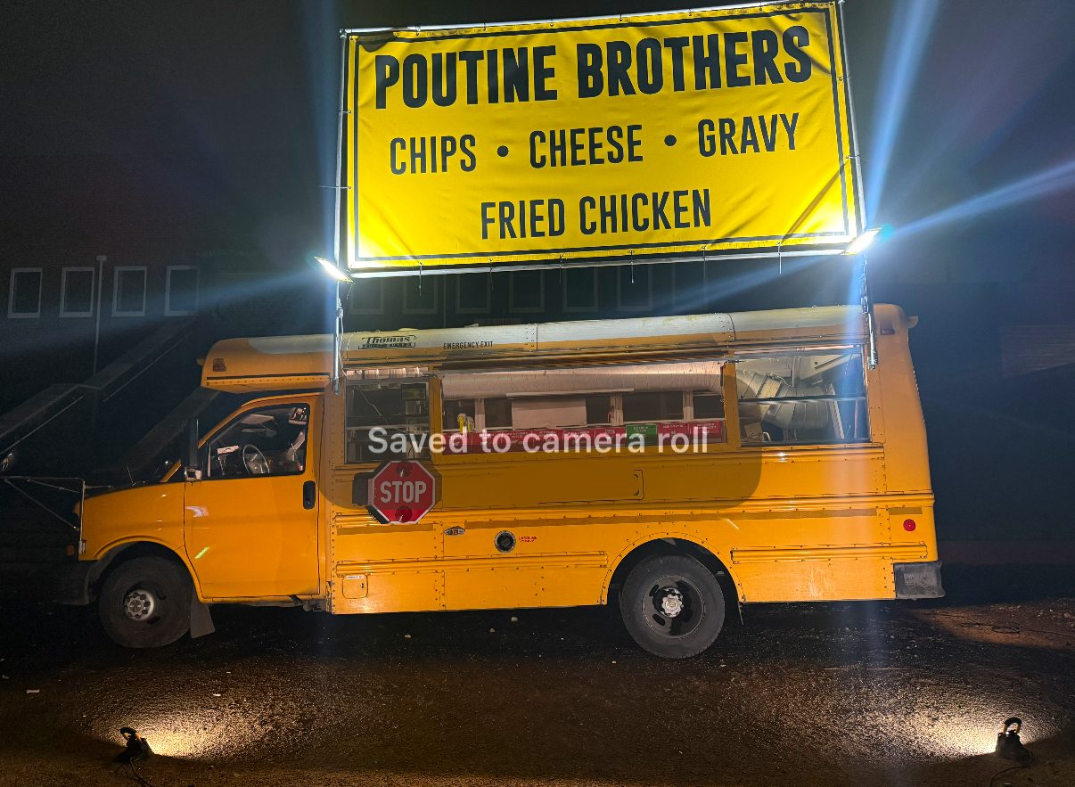 Poutine Brothers bus at night
